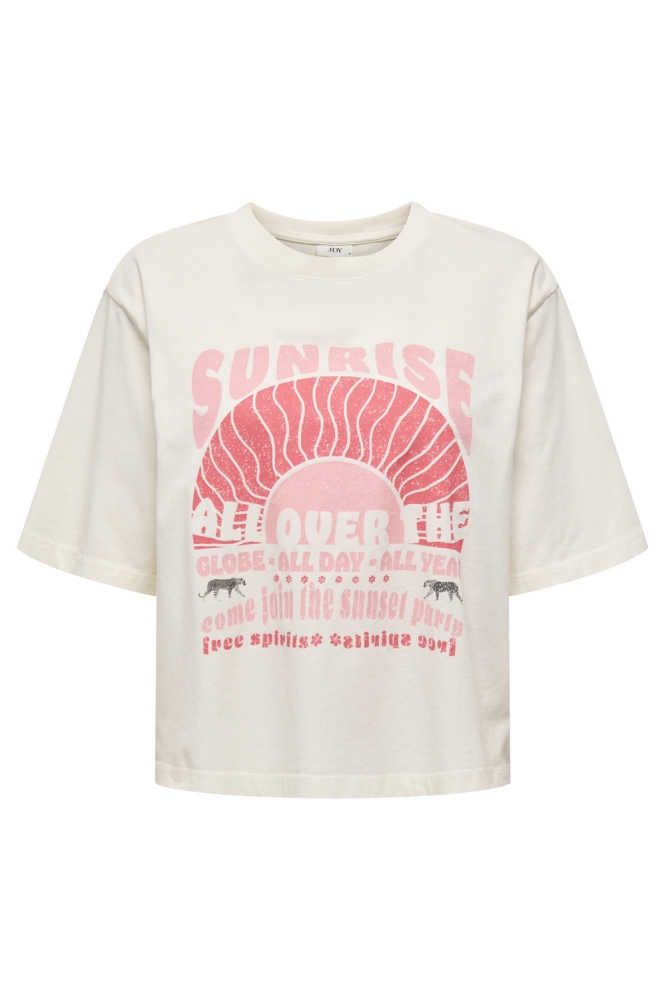 JDYCARLA S/S WASHED PRINT TOP JRS 15341561 CLOUD DANCER/ SUNRISE